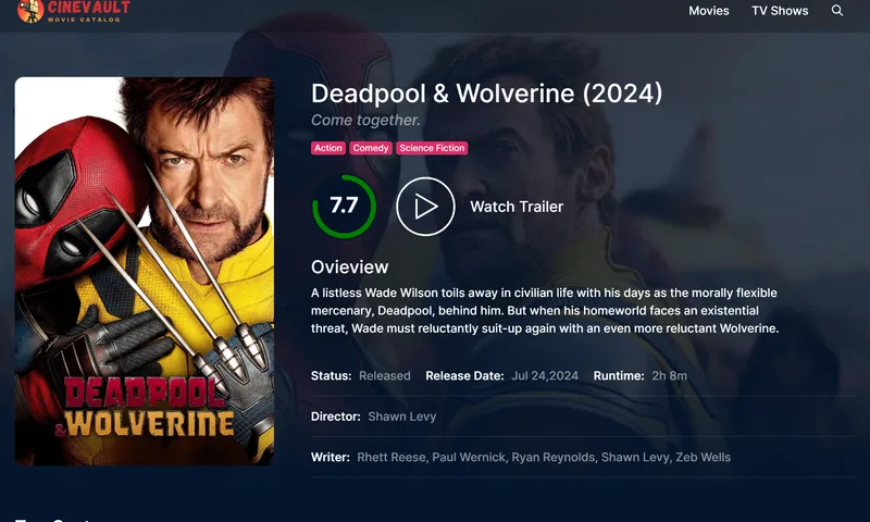 Multi-tier filtering panel sorting titles by genre, rating, and year.